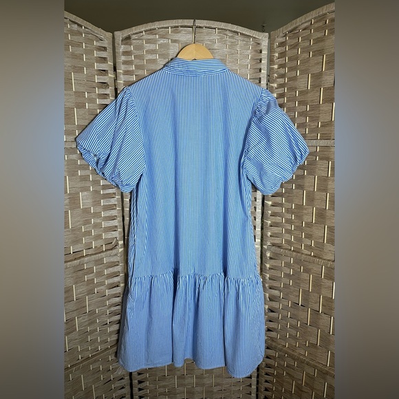 J. Crew Striped Bubble-Sleeve Button-Front Shirt Dress - Size 14 - Picture 9 of 14